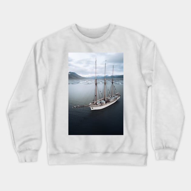 Sailing Ship in front of a Mountain Valley in Norway Crewneck Sweatshirt by regnumsaturni